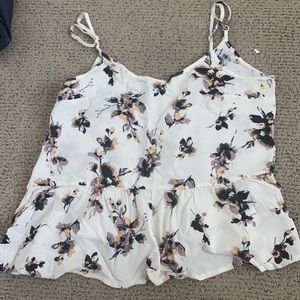 white floral ruffle tank